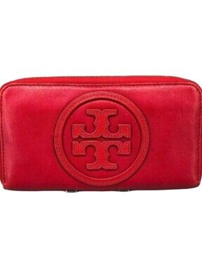 Tory Burch Red Leather Zip Around Continental Long Wallet Purse Clutch